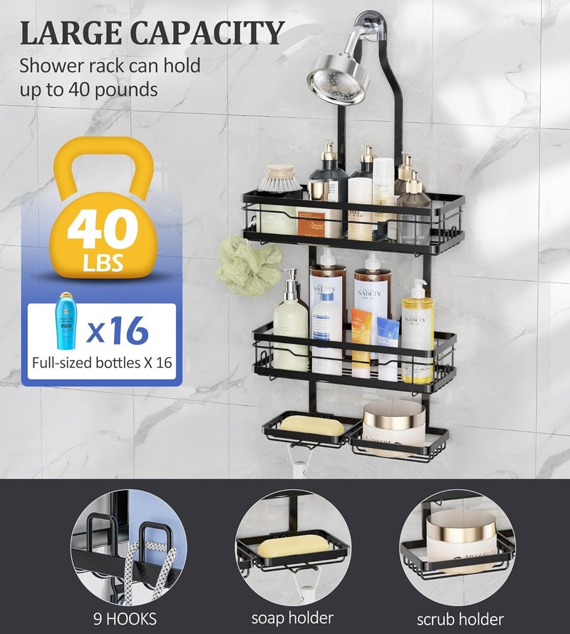 OMAIRA Shower Caddy Hanging with Soap Scrub Holder, Shower Organizer Inside Shelves Bathroom Storage Rack, Black - Image 3